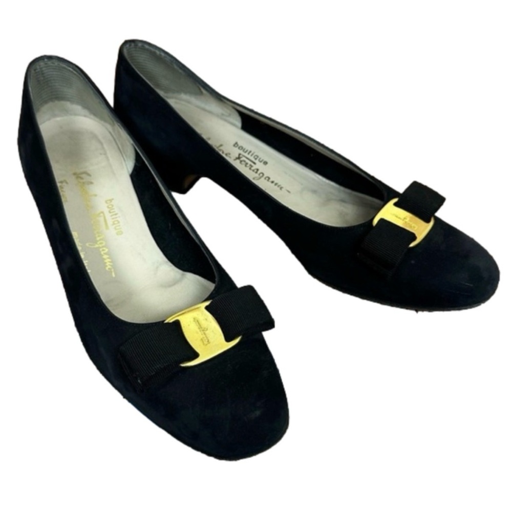 Salvatore Ferragamo Black Suede Vara Flats